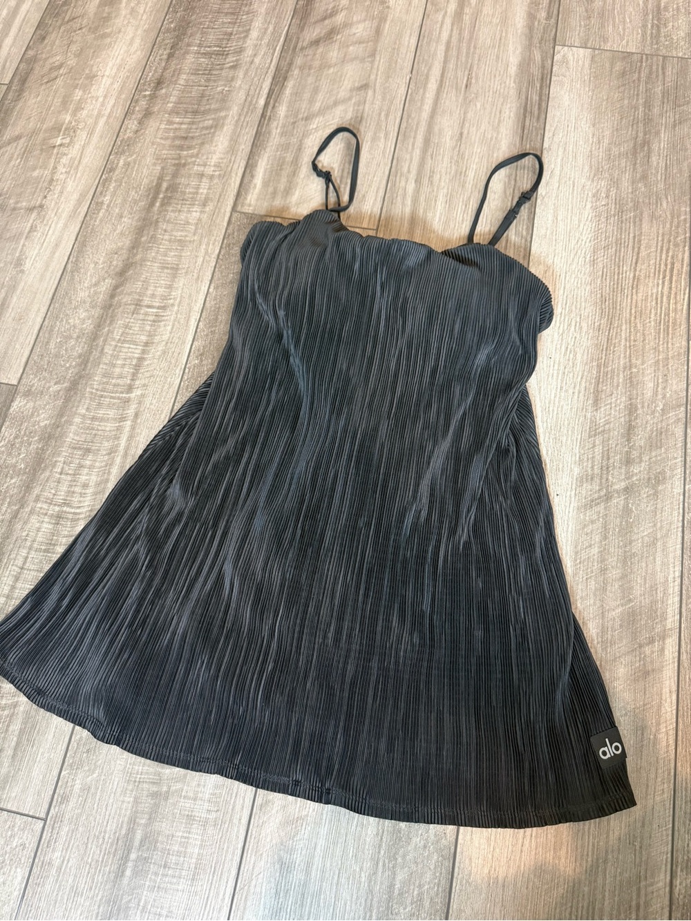 ALO Yoga Black Pleated Slip Dress